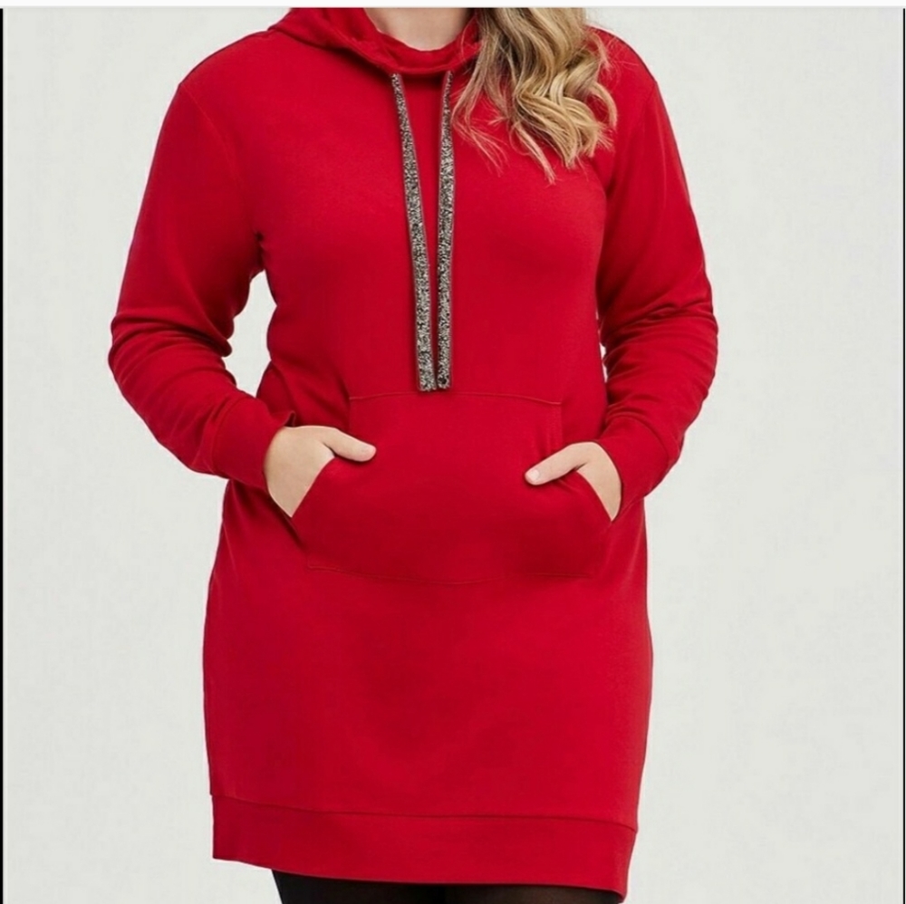 Torrid Red Pullover Ultra Soft Fleece Hoodie Dress - Picture 6 of 12